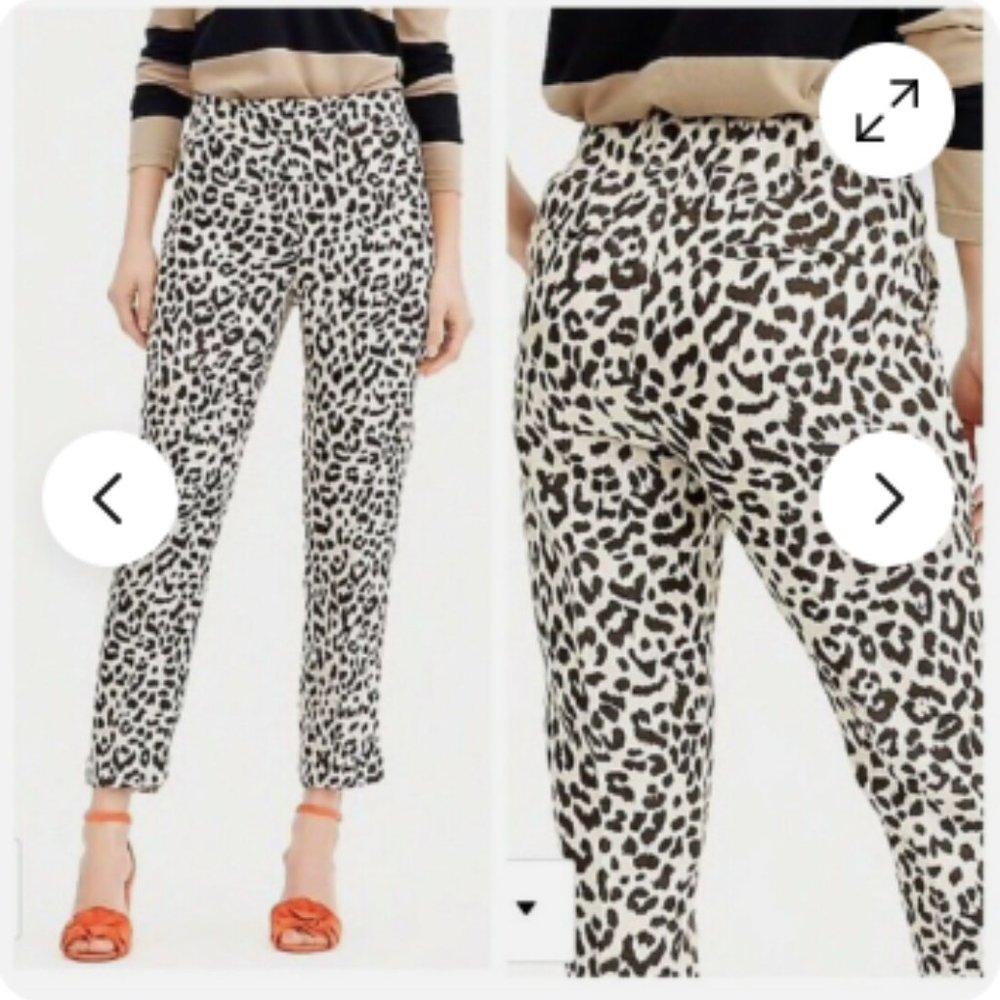 New without Tags - J CREW Cropped Easy Pant in Leopard Print Linen - size 4